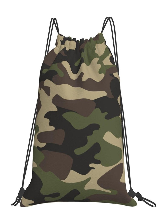 AIMASTZ Green Brown Camo Unisex Drawstring Backpack Bag Sport Gym Travel Swim Sackpack - Image 1